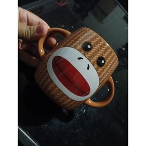 Galerie Brown Ceramic Coffee Cup Mug Double Handle Monkey Face Collectible Rare